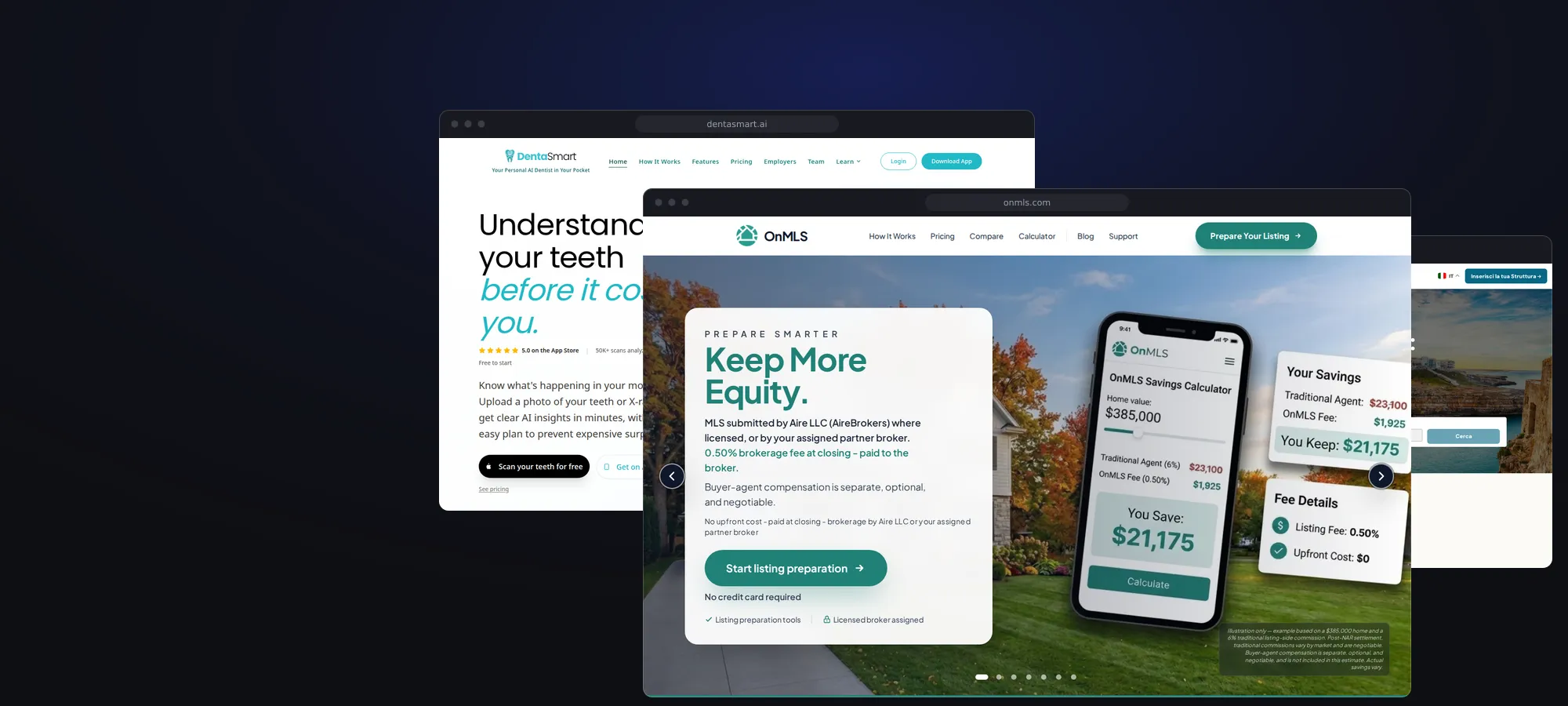 Browser windows showing web products designed and built by Ijaz Khan